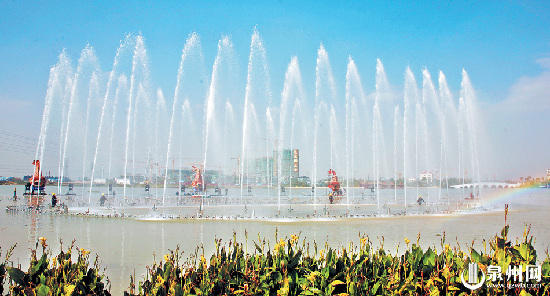 晋阳湖大型音乐喷泉昨日完工 成晋江城建新景
